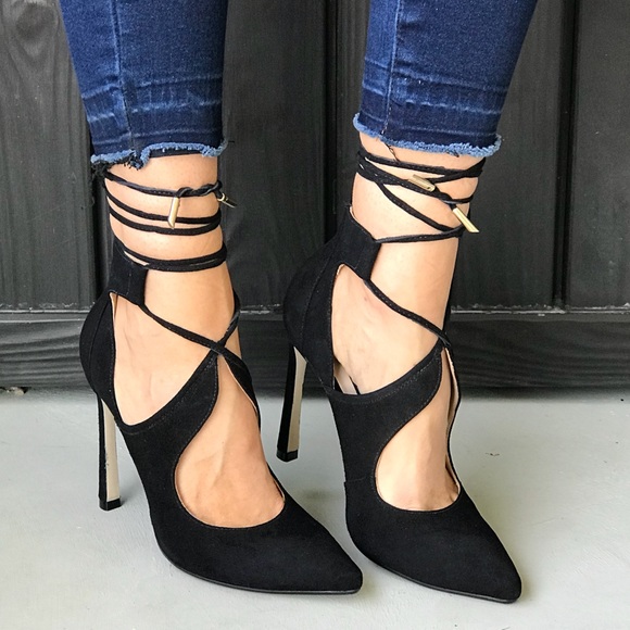 Lace Up Pointy Toe Towering Stiletto Heel Pump - Picture 2 of 5